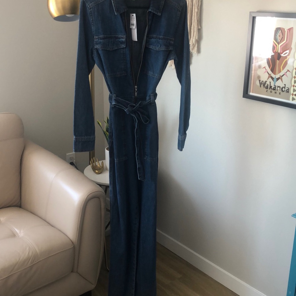 Top Shop all denim long sleeve romper with denim waist belt
